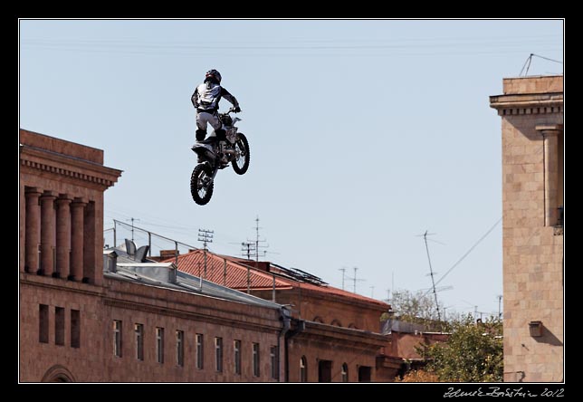 Yerevan - flying motorcycle above Republic square