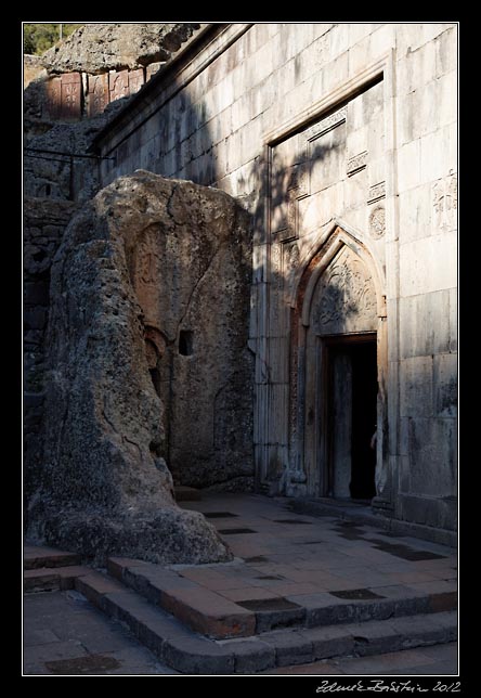 Armenia - Geghard - gavit entrance and a chapel in the rock