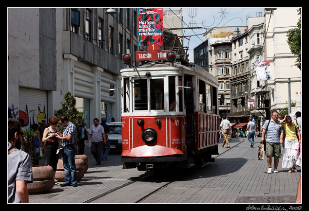 Istanbul - a vintage tram on Istiklal Caddesi