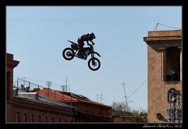 Yerevan - flying motorcycle above Republic square