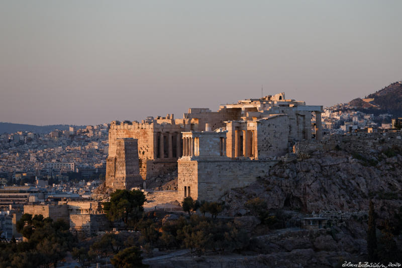 Athens - Acropolis - Propylaea,  from Philopappos hill